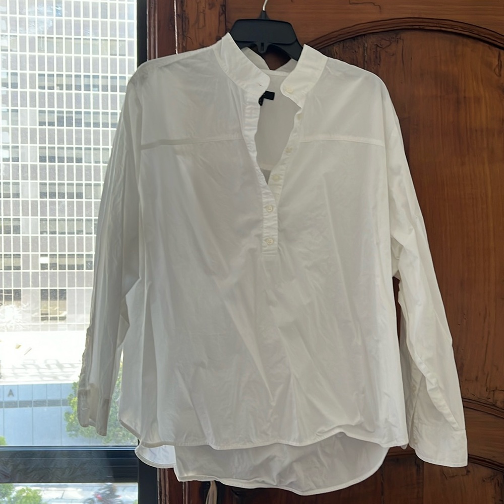 White cotton high/ low popover blouse